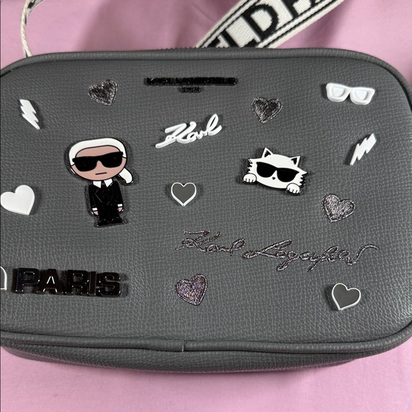 Karl Lagerfeld Gray Maybelle Crossbody with Branded Webbing Strap and Charms - Picture 2 of 6